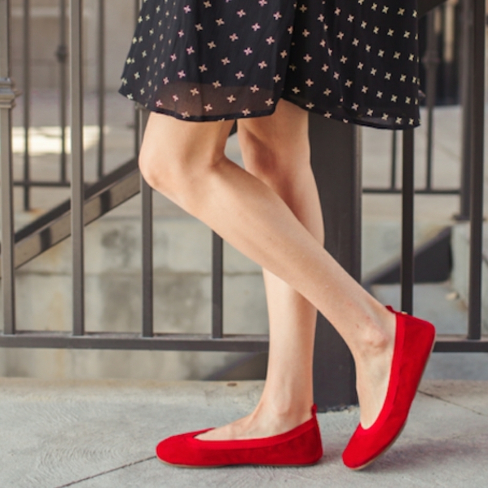 Yosi red suede foldable ballet flats